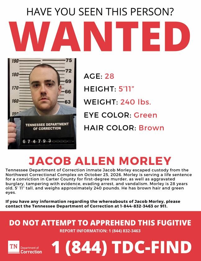 Tennessee Prisoner Jacob Morley Escapes Northwest Correctional Complex In Jackso