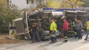 Truck Overturns On Salem Street In Lynnfield Causing Power Outage And Road Closu