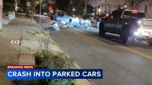 Vehicle Flips On Poplar Street Crashes Into Parked Cars In North Philadelphia