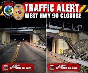 West Highway 90 Closed In Alpine After Bridge Barrier Damage